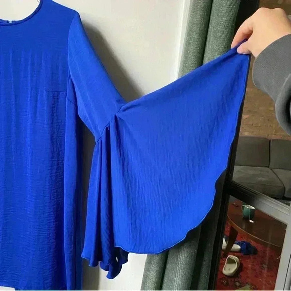 Royal Blue Mini Dress with Bell Sleeves - Women’s Size Large fits like Medium - Picture 4 of 14
